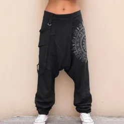 Clearance OUKU Men's Harem Trousers Summer Pants Tapered Carrot Pants Baggy Pants Elastic Waist Print Multiple Pockets Graphic Prints Comfort Soft Casual Daily Stylish Classic Style Black White