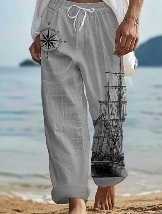 Best OUKU Men's Hawaiian Retro Pants Trousers 3D Print Straight Leg Trousers Mid Waist Drawstring Elastic Waist Outdoor Street Holiday Summer Spring Fall Relaxed Fit Inelastic