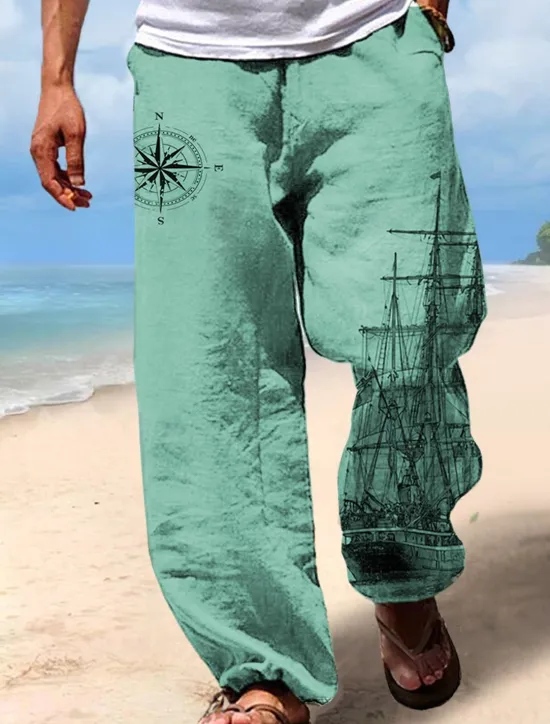 Best OUKU Men's Hawaiian Retro Pants Trousers 3D Print Straight Leg Trousers Mid Waist Drawstring Elastic Waist Outdoor Street Holiday Summer Spring Fall Relaxed Fit Inelastic