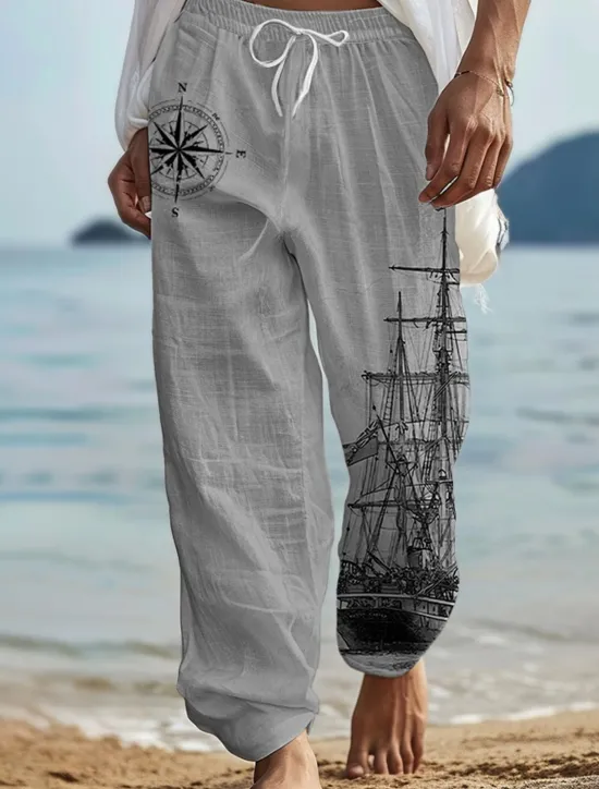 Best OUKU Men's Hawaiian Retro Pants Trousers 3D Print Straight Leg Trousers Mid Waist Drawstring Elastic Waist Outdoor Street Holiday Summer Spring Fall Relaxed Fit Inelastic
