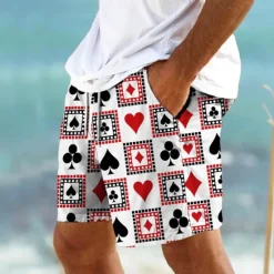 Hot OUKU Men's Heart Poker Swim Trunks Swim Shorts Board Shorts Mid Waist Vacation Hawaiian Holiday Vacation Holiday Beach Drawstring with Mesh lining Elastic Waist Designer Clothing Apparel