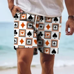 Hot OUKU Men's Heart Poker Swim Trunks Swim Shorts Board Shorts Mid Waist Vacation Hawaiian Holiday Vacation Holiday Beach Drawstring with Mesh lining Elastic Waist Designer Clothing Apparel