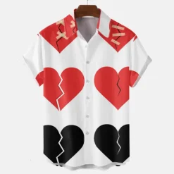 New OUKU Men's Heart Shirt Button Up Shirt Short Sleeve Tropical Fashion Hawaiian Casual Holiday Beach Summer Spring Turndown Print Button-Down Black White Wine Red Rainbow