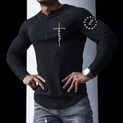 Discount OUKU Men's Henley Shirt Cool Shirt Long Sleeve Shirt Long Sleeve Henley Spring & Fall Letter Graphic Prints Designer Basic Casual Street Sports Holiday Black White Blue Top Tee for Men
