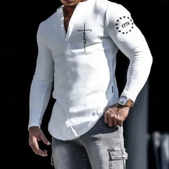 Discount OUKU Men's Henley Shirt Cool Shirt Long Sleeve Shirt Long Sleeve Henley Spring & Fall Letter Graphic Prints Designer Basic Casual Street Sports Holiday Black White Blue Top Tee for Men