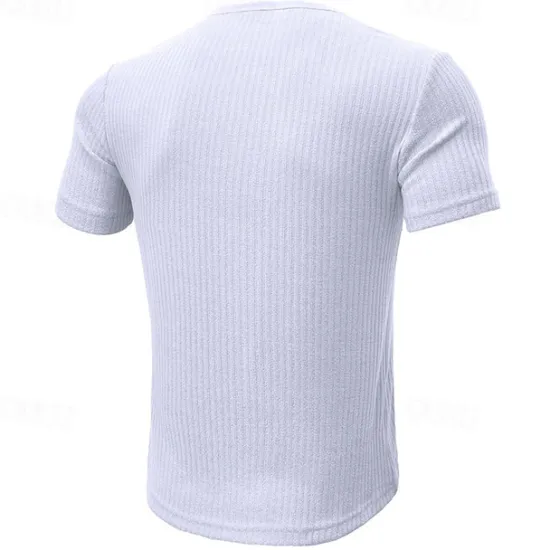 OUKU Men's Henley Shirt Ribbed Knit tee Tee Top Plain Henley Street Vacation Short Sleeves Clothing Apparel Fashion Designer Basic