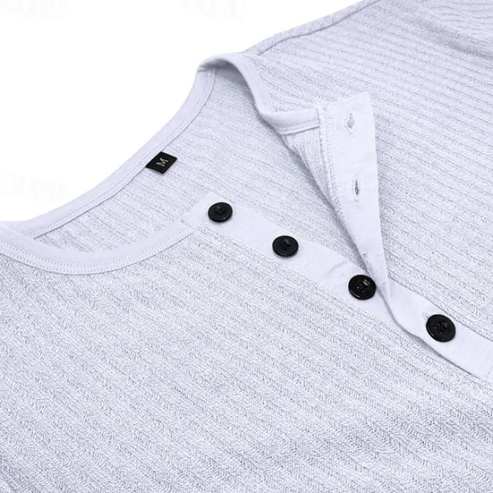 OUKU Men's Henley Shirt Ribbed Knit tee Tee Top Plain Henley Street Vacation Short Sleeves Clothing Apparel Fashion Designer Basic