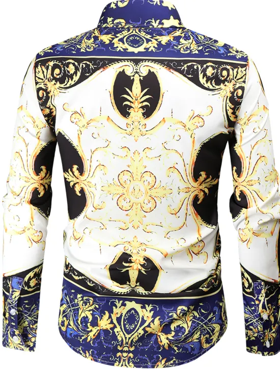Sale OUKU Men's Henley Shirt Shirt Floral Plants Classic Collar Home Casual Long Sleeve Slim Tops Lightweight Elegant Casual Fashion / Sports White