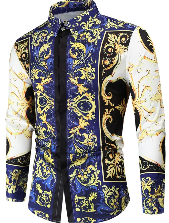Sale OUKU Men's Henley Shirt Shirt Floral Plants Classic Collar Home Casual Long Sleeve Slim Tops Lightweight Elegant Casual Fashion / Sports White