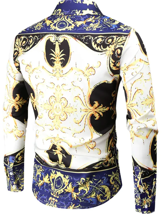 Sale OUKU Men's Henley Shirt Shirt Floral Plants Classic Collar Home Casual Long Sleeve Slim Tops Lightweight Elegant Casual Fashion / Sports White