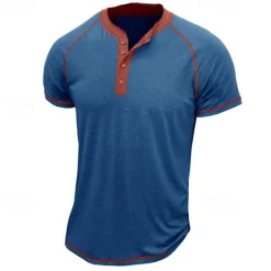 Best OUKU Men's Henley Shirt Short Sleeve Shirt Tee Top Solid Color Henley Outdoor Street Button Clothing Apparel Daily Hawaiian