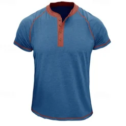Best OUKU Men's Henley Shirt Short Sleeve Shirt Tee Top Solid Color Henley Outdoor Street Button Clothing Apparel Daily Hawaiian