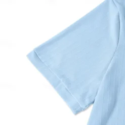 Online OUKU Men's Henley Shirt Short Sleeve Shirt Ribbed Knit tee Tee Top Short Sleeve Solid Color Daily Hawaiian Buttons Henley Outdoor Street Causal Summer Light Blue White Brown Henley T-Shirt