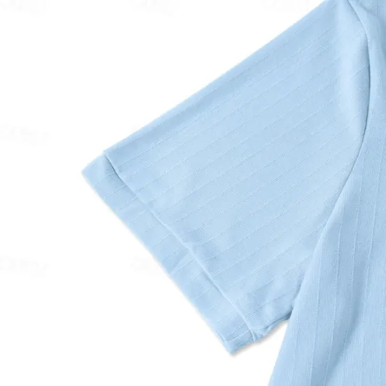 Online OUKU Men's Henley Shirt Short Sleeve Shirt Ribbed Knit tee Tee Top Short Sleeve Solid Color Daily Hawaiian Buttons Henley Outdoor Street Causal Summer Light Blue White Brown Henley T-Shirt