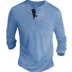 Outlet OUKU Men's Henley Shirt Tee Long Sleeve Shirt Plain Henley Casual Holiday Long Sleeve Button-Down Clothing Apparel Cotton Blend Fashion Designer Comfortable Essential
