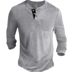 Outlet OUKU Men's Henley Shirt Tee Long Sleeve Shirt Plain Henley Casual Holiday Long Sleeve Button-Down Clothing Apparel Cotton Blend Fashion Designer Comfortable Essential
