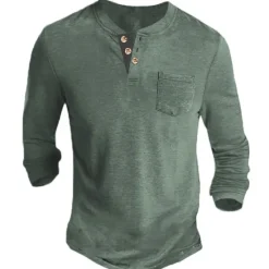 Outlet OUKU Men's Henley Shirt Tee Long Sleeve Shirt Plain Henley Casual Holiday Long Sleeve Button-Down Clothing Apparel Cotton Blend Fashion Designer Comfortable Essential