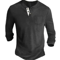Outlet OUKU Men's Henley Shirt Tee Long Sleeve Shirt Plain Henley Casual Holiday Long Sleeve Button-Down Clothing Apparel Cotton Blend Fashion Designer Comfortable Essential