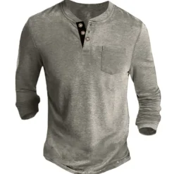 Outlet OUKU Men's Henley Shirt Tee Long Sleeve Shirt Plain Henley Casual Holiday Long Sleeve Button-Down Clothing Apparel Cotton Blend Fashion Designer Comfortable Essential