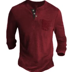 Outlet OUKU Men's Henley Shirt Tee Long Sleeve Shirt Plain Henley Casual Holiday Long Sleeve Button-Down Clothing Apparel Cotton Blend Fashion Designer Comfortable Essential