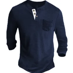 Outlet OUKU Men's Henley Shirt Tee Long Sleeve Shirt Plain Henley Casual Holiday Long Sleeve Button-Down Clothing Apparel Cotton Blend Fashion Designer Comfortable Essential