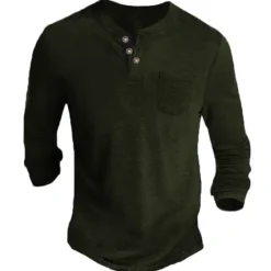 Outlet OUKU Men's Henley Shirt Tee Long Sleeve Shirt Plain Henley Casual Holiday Long Sleeve Button-Down Clothing Apparel Cotton Blend Fashion Designer Comfortable Essential