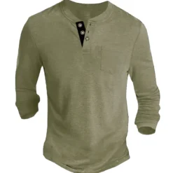 Outlet OUKU Men's Henley Shirt Tee Long Sleeve Shirt Plain Henley Casual Holiday Long Sleeve Button-Down Clothing Apparel Cotton Blend Fashion Designer Comfortable Essential