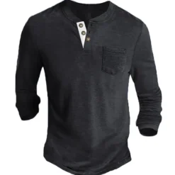 Outlet OUKU Men's Henley Shirt Tee Long Sleeve Shirt Plain Henley Casual Holiday Long Sleeve Button-Down Clothing Apparel Cotton Blend Fashion Designer Comfortable Essential