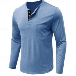 Outlet OUKU Men's Henley Shirt Tee Long Sleeve Shirt Plain Henley Casual Holiday Long Sleeve Button-Down Clothing Apparel Cotton Blend Fashion Designer Comfortable Essential