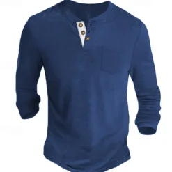 Outlet OUKU Men's Henley Shirt Tee Long Sleeve Shirt Plain Henley Casual Holiday Long Sleeve Button-Down Clothing Apparel Cotton Blend Fashion Designer Comfortable Essential