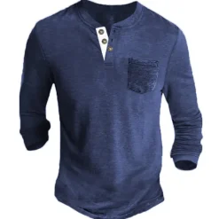 Outlet OUKU Men's Henley Shirt Tee Long Sleeve Shirt Plain Henley Casual Holiday Long Sleeve Button-Down Clothing Apparel Cotton Blend Fashion Designer Comfortable Essential