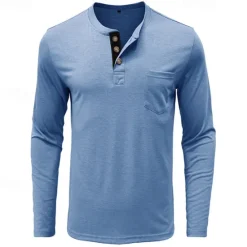 Outlet OUKU Men's Henley Shirt Tee Long Sleeve Shirt Plain Henley Casual Holiday Long Sleeve Button-Down Clothing Apparel Cotton Blend Fashion Designer Comfortable Essential
