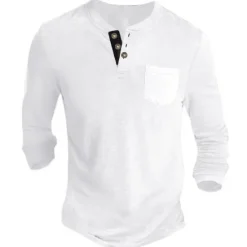 Outlet OUKU Men's Henley Shirt Tee Long Sleeve Shirt Plain Henley Casual Holiday Long Sleeve Button-Down Clothing Apparel Cotton Blend Fashion Designer Comfortable Essential