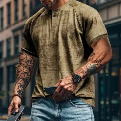 Best OUKU Men's Henley Shirt Tee Short Sleeve Solid Color Plain Distressed Buttons Washed Henley Outdoor Casual Daily Summer Spring & Fall Black Gray Navy Blue Henley T-Shirt