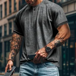 Best OUKU Men's Henley Shirt Tee Short Sleeve Solid Color Plain Distressed Buttons Washed Henley Outdoor Casual Daily Summer Spring & Fall Black Gray Navy Blue Henley T-Shirt