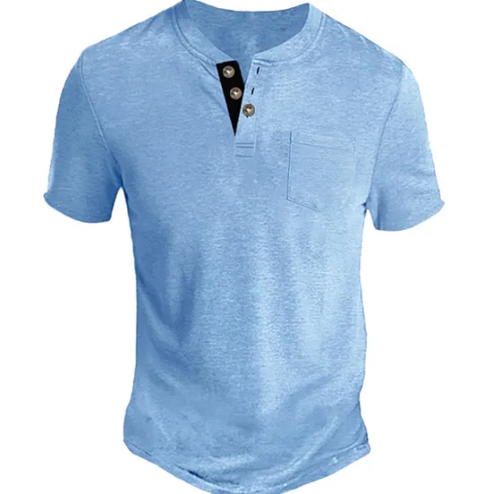 Clearance OUKU Men's Henley Shirt Tee Top Plain Henley Street Vacation Short Sleeve Button Pocket Clothing Apparel Fashion Designer Basic