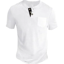 Clearance OUKU Men's Henley Shirt Tee Top Plain Henley Street Vacation Short Sleeve Button Pocket Clothing Apparel Fashion Designer Basic