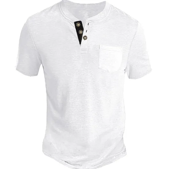 Clearance OUKU Men's Henley Shirt Tee Top Plain Henley Street Vacation Short Sleeve Button Pocket Clothing Apparel Fashion Designer Basic