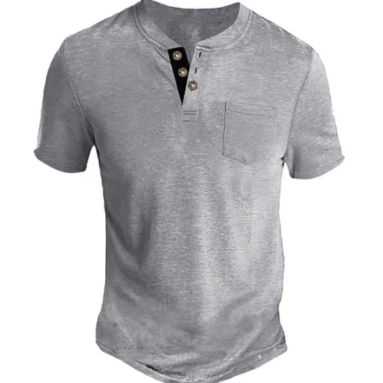 Clearance OUKU Men's Henley Shirt Tee Top Plain Henley Street Vacation Short Sleeve Button Pocket Clothing Apparel Fashion Designer Basic
