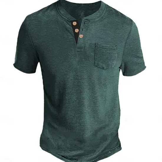 Clearance OUKU Men's Henley Shirt Tee Top Plain Henley Street Vacation Short Sleeve Button Pocket Clothing Apparel Fashion Designer Basic