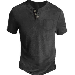 Clearance OUKU Men's Henley Shirt Tee Top Plain Henley Street Vacation Short Sleeve Button Pocket Clothing Apparel Fashion Designer Basic
