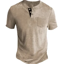 Clearance OUKU Men's Henley Shirt Tee Top Plain Henley Street Vacation Short Sleeve Button Pocket Clothing Apparel Fashion Designer Basic