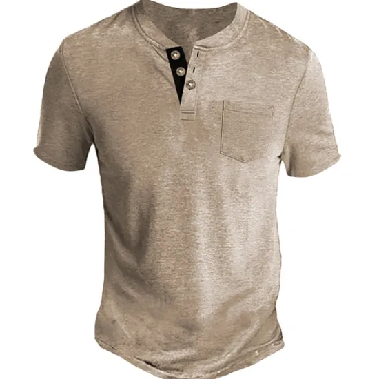 Clearance OUKU Men's Henley Shirt Tee Top Plain Henley Street Vacation Short Sleeve Button Pocket Clothing Apparel Fashion Designer Basic