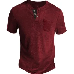 Clearance OUKU Men's Henley Shirt Tee Top Plain Henley Street Vacation Short Sleeve Button Pocket Clothing Apparel Fashion Designer Basic