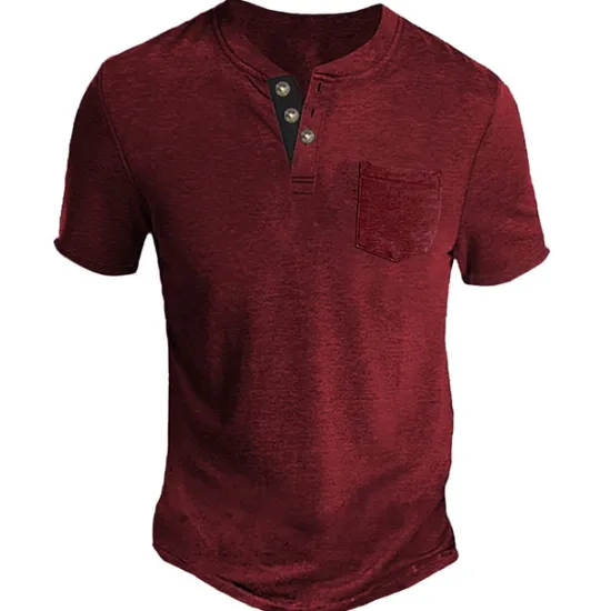 Clearance OUKU Men's Henley Shirt Tee Top Plain Henley Street Vacation Short Sleeve Button Pocket Clothing Apparel Fashion Designer Basic