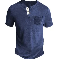 Clearance OUKU Men's Henley Shirt Tee Top Plain Henley Street Vacation Short Sleeve Button Pocket Clothing Apparel Fashion Designer Basic
