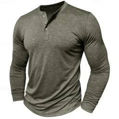 Outlet OUKU Men's Henley Shirt Tee Top Long Sleeve Solid Color Fashion Daily Buttons Henley Outdoor Street Causal Summer Army Green Black White Henley T-Shirt