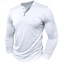 Outlet OUKU Men's Henley Shirt Tee Top Long Sleeve Solid Color Fashion Daily Buttons Henley Outdoor Street Causal Summer Army Green Black White Henley T-Shirt