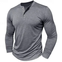 Outlet OUKU Men's Henley Shirt Tee Top Long Sleeve Solid Color Fashion Daily Buttons Henley Outdoor Street Causal Summer Army Green Black White Henley T-Shirt