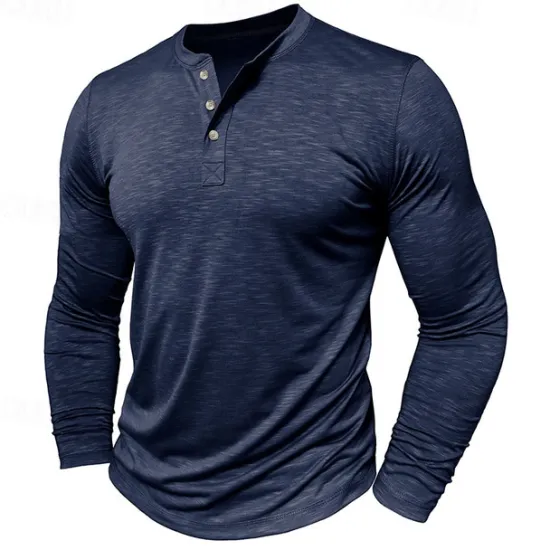 Outlet OUKU Men's Henley Shirt Tee Top Long Sleeve Solid Color Fashion Daily Buttons Henley Outdoor Street Causal Summer Army Green Black White Henley T-Shirt